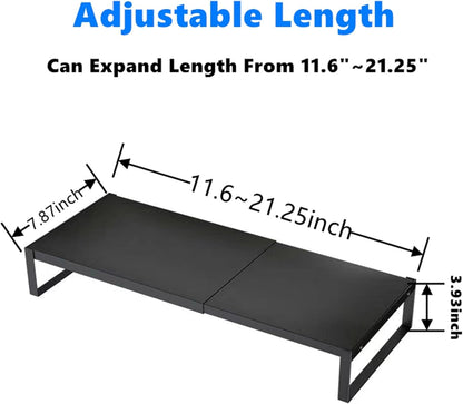 Adjustable Metal Monitor Stand - 11.6"-21.3" Ergonomic Desktop Riser for Computer/Laptop/TV, Heavy-Duty Office Shelf with Space-Saving Design (Black)