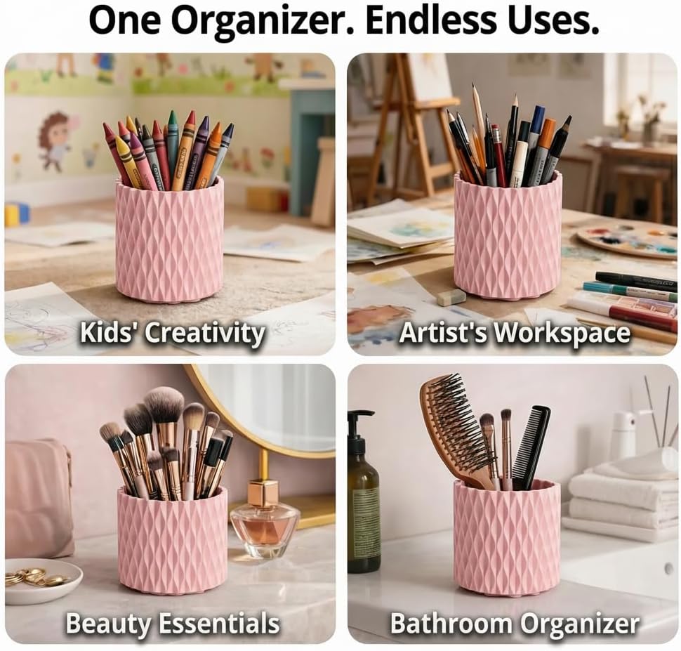Black Pen Holder for Desk, 360° Rotating Pen Organizer with 5 Slots - Spinning Pencil Holder & Pencil Cup for Office, Art Supply, Makeup Brush - Desk Organizer for Home, School