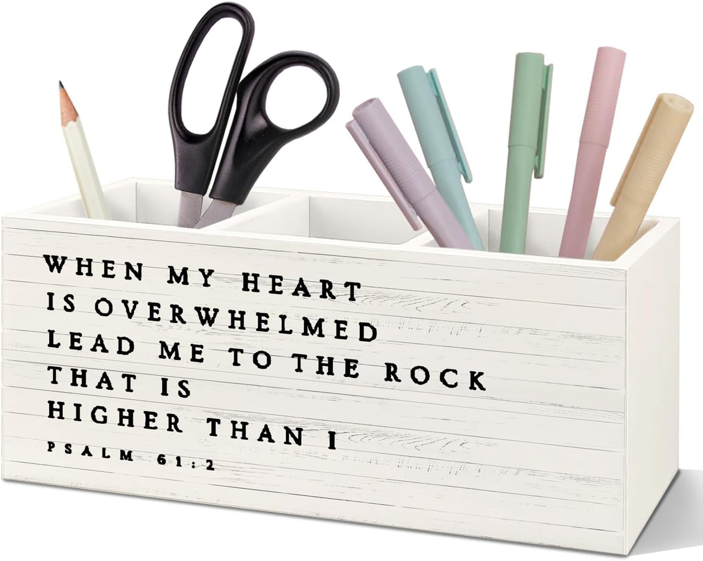 SNNDER Christian Pen Holder for Desk, Religious Christian Gifts for Women, Floral Boho Christian Bible Verses Wooden Pen Pencil Holder Organizer for Home Office Desk Accessories