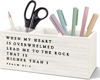 SNNDER Christian Pen Holder for Desk, Religious Christian Gifts for Women, Floral Boho Christian Bible Verses Wooden Pen Pencil Holder Organizer for Home Office Desk Accessories