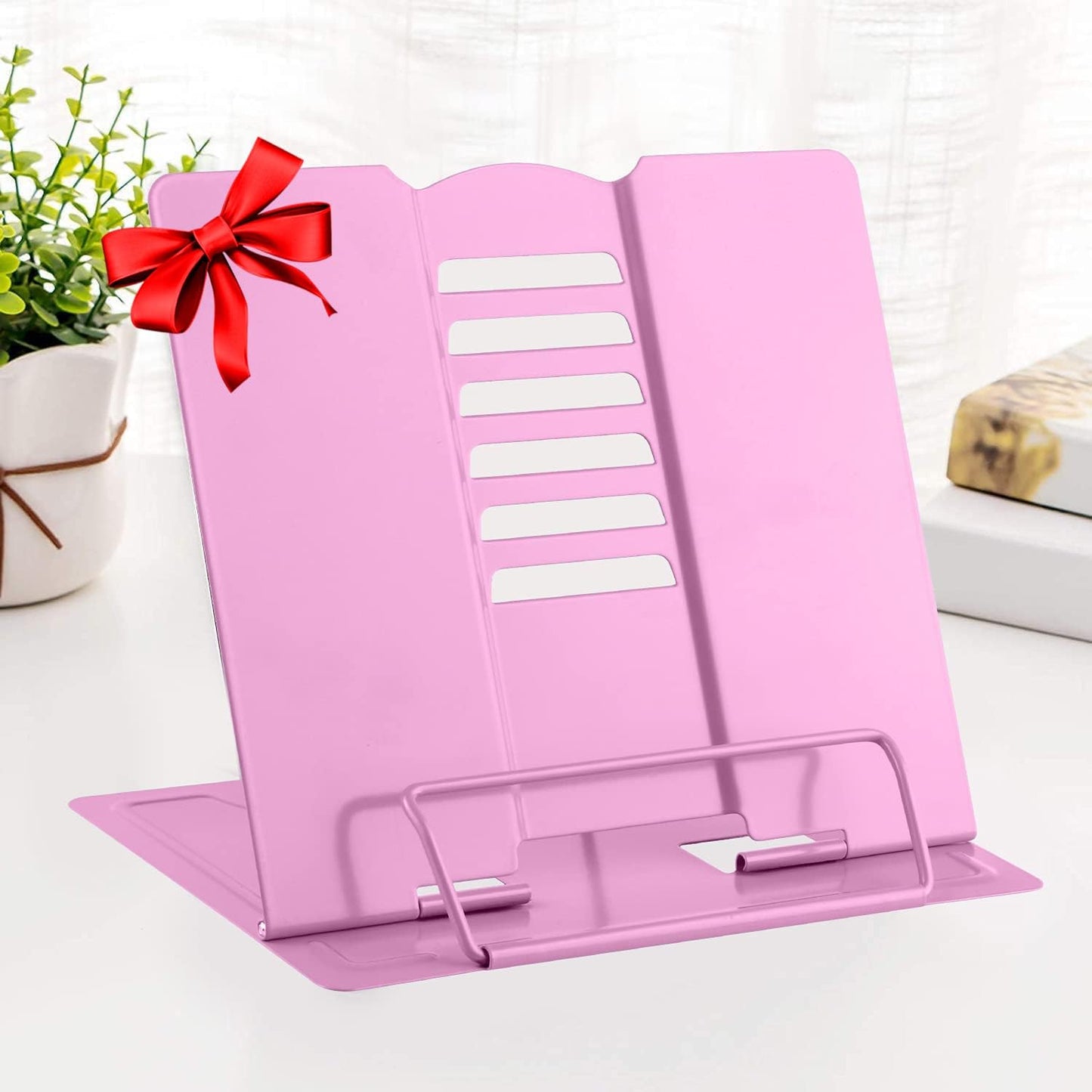 MSDADA Desk Book Stand Metal Reading Rest Book Holder Adjustable Cookbook Documents Holder for Recipes Textbooks Tablet Music Books, Mom Gifts, Gifts for Grandma Mom Mothers Day(Light Purple)