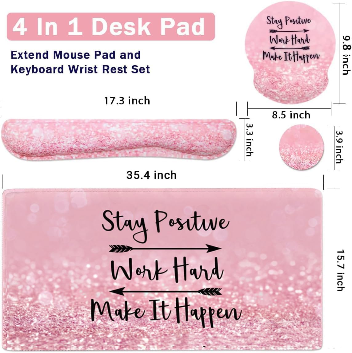 Memory Foam Ergonomic Keyboard Wrist Rest Pad and Mouse Wrist Rest Support Mouse Pad Set for Office Gaming Easy Typing-Pink Fluid