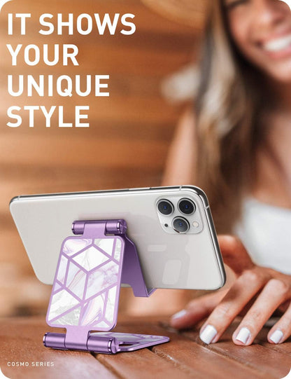 i-Blason Cell Phone Stand for Desk, Cell Phone Holder, Fits All Smart Phones, iPhone 16 15 14 13 Pro Max, Foldable Phone Stand Holder, Marble