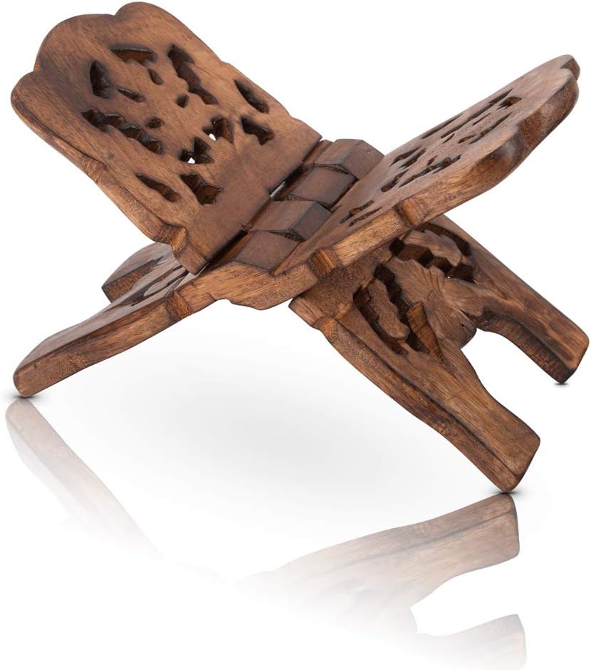 Beautiful Handmade Wooden Prayer Book Display Stand Holder Rehal for Religious Holy Books The Bible Quran Geeta Foldable Book Rest Traditional Living Room Home Decor Accents (12 (L) x 6 (W) Inches)
