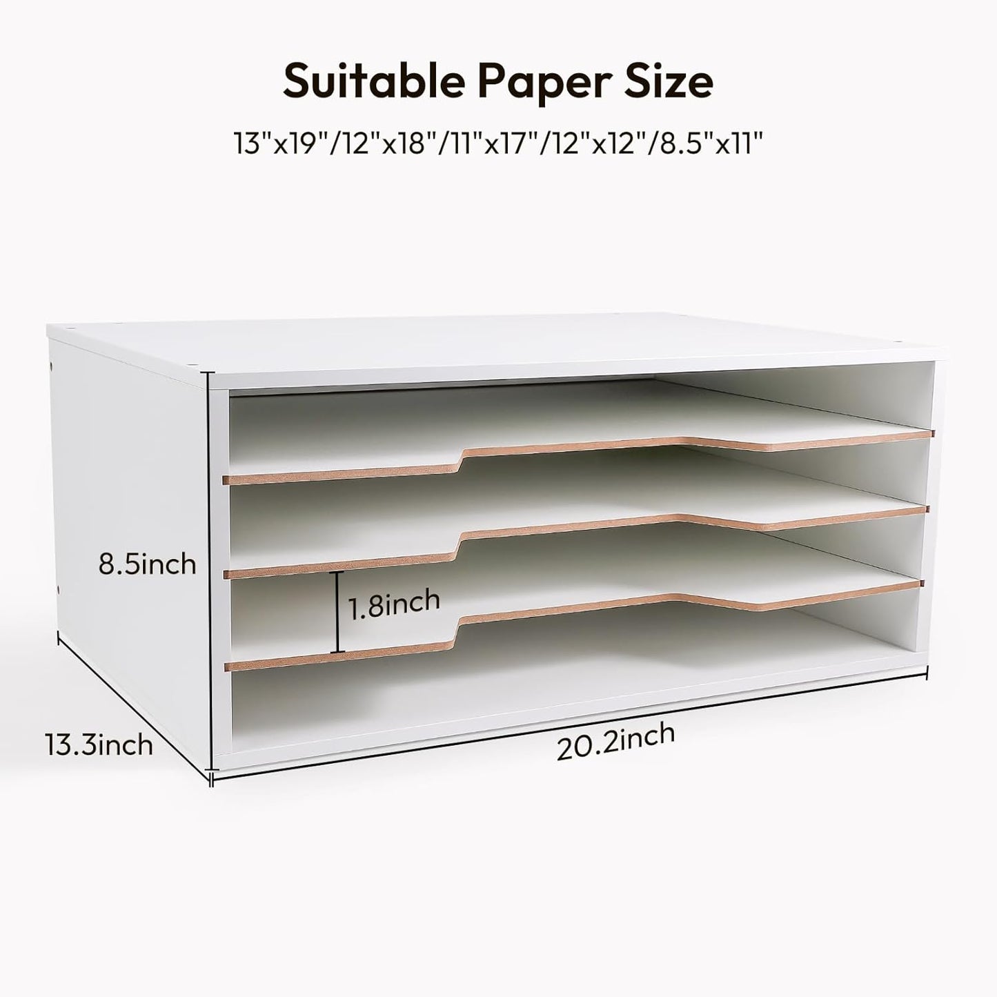 Yumkfoi 12x18 Construction Paper Organizer, 4-Tiers Paper Storage Shelf, Wooden Desk Organizer, File Holder and Letter Tray for Office, Home, Classroom
