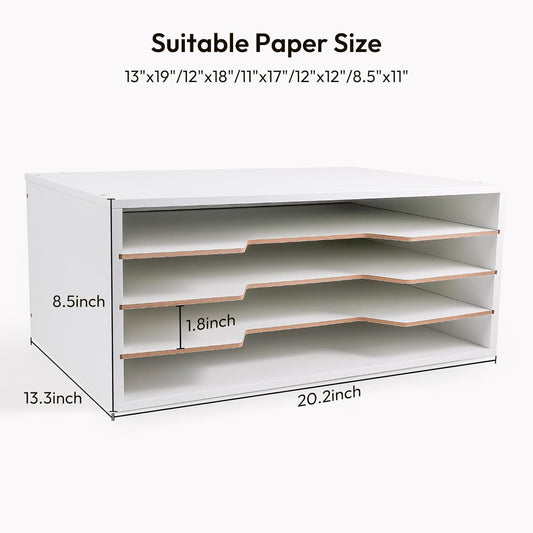 Yumkfoi 12x18 Construction Paper Organizer, 4-Tiers Paper Storage Shelf, Wooden Desk Organizer, File Holder and Letter Tray for Office, Home, Classroom