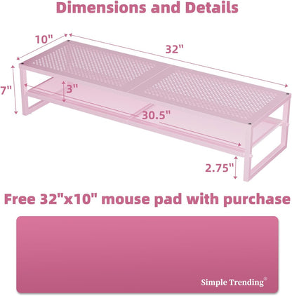 Simple Trending 2 Tier Metal Dual Monitor Stand Riser with 32"x10" Mouse Pad, Computer Desk Organizer for 2 Monitors, Laptop, Printer, TV, Black