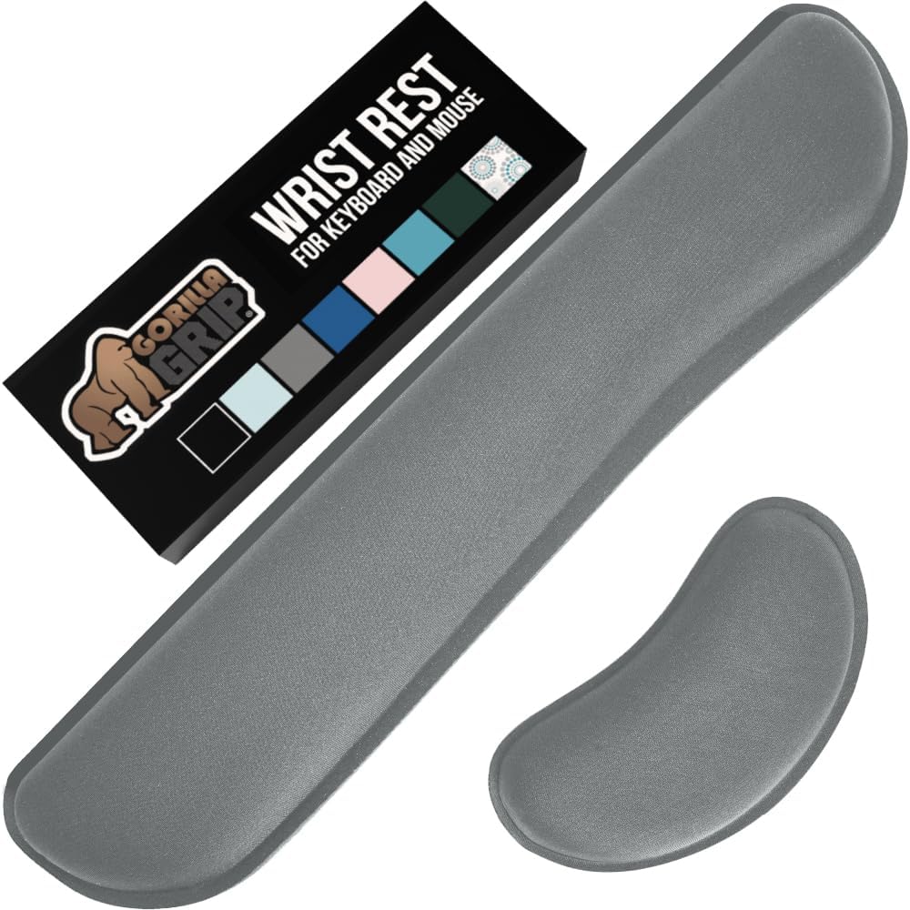 GORILLA GRIP Silky Memory Foam Wrist Rest for Computer Keyboard, Mouse, Ergonomic Design for Typing Pain Relief, Desk Pads Support Hand and Arm, Mousepad Rests, Stain Resistant, 2 Piece Pad, Black