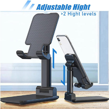 Phone Stand for Desk, 2 Pack MT-6 Desk Cellphone Holder for Office Universal Smart Foldable & Height Adjustable Compatible Under 8” Device, Black