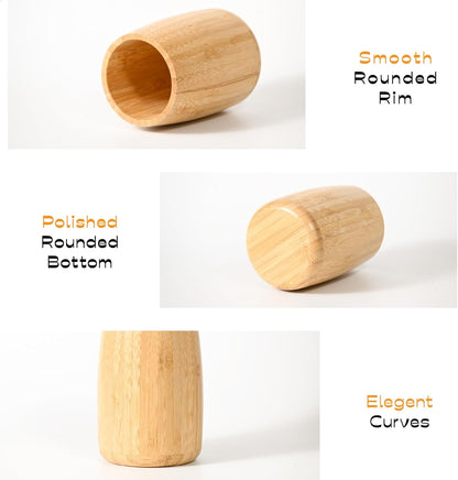 Natural Bamboo Toothbrush Holder 2 Pack, Simple Minimal Cylindrical Tumbler for Bathroom Countertop, Unbreakable Makeup Brush or Pen Organizer, Desktop Accessory