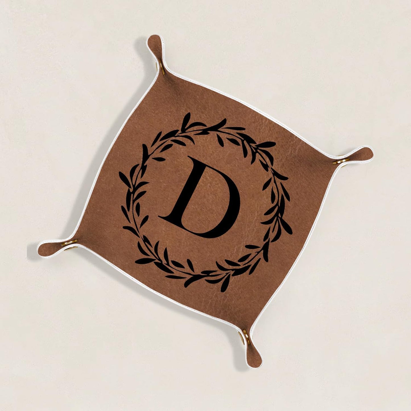 Gifts for Boyfriend Initial Valet Tray,Personalized Gifts for Dad Husband Boyfriend Grandpa,Nightstand Desk Accessories PU Leather Tray Organizer for Birthday Ideas (M)