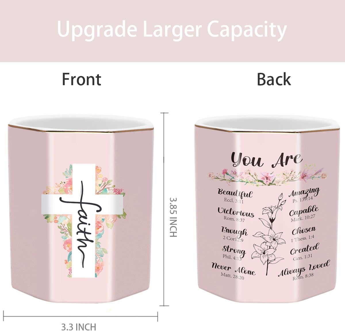 WAVEYU Ceramic Pen Holder for Desk Cute, Pencil Cup Pot Desk Organizer, Makeup Brush Holder for Women, Men, Kids, Desk Marble Decor for Office, Classroom, Home, Gray Golden