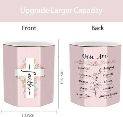 WAVEYU Ceramic Pen Holder for Desk Cute, Pencil Cup Pot Desk Organizer, Makeup Brush Holder for Women, Men, Kids, Desk Marble Decor for Office, Classroom, Home, Gray Golden