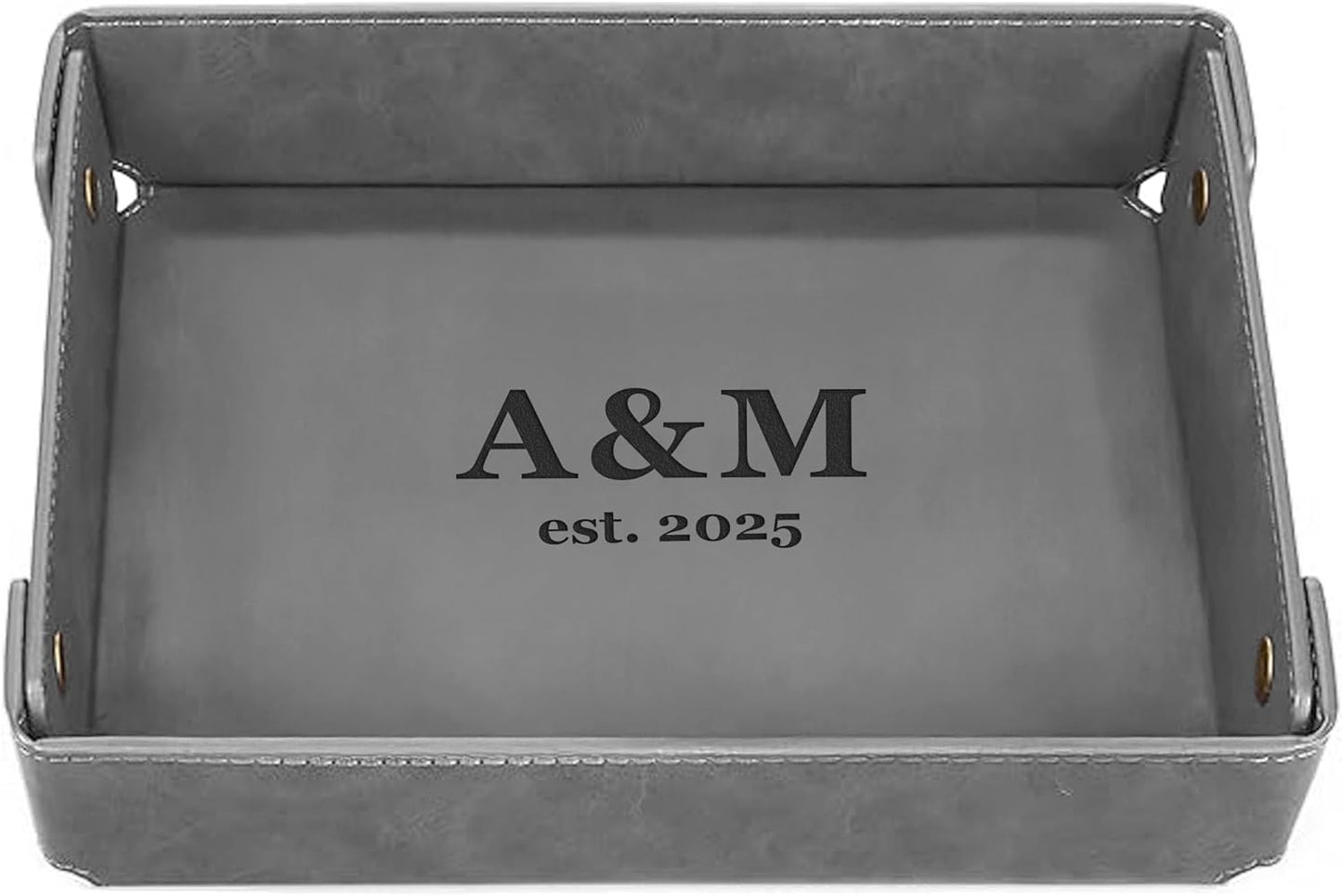 Engraved Leather Valet Tray for Men – Personalized Catchall with Custom Name for Desk, Dresser, Nightstand – Men's Organizer Tray for Keys, Wallet, Jewelry, Personalized Gift for Home, Office - Coffee