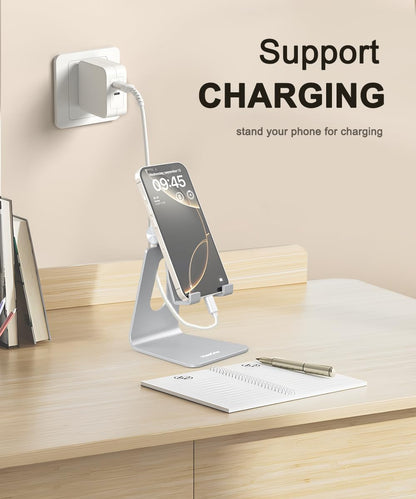 Cell Phone Stand for Desk- Adjustable Phone Stand Holder, Cradle, Dock, Desktop Stand for iPhone 17 16, 15, 14, Plus, Pro, Pro Max, 13 12 X XS,4-8" Phones, Office Accessories (Rose Gold)