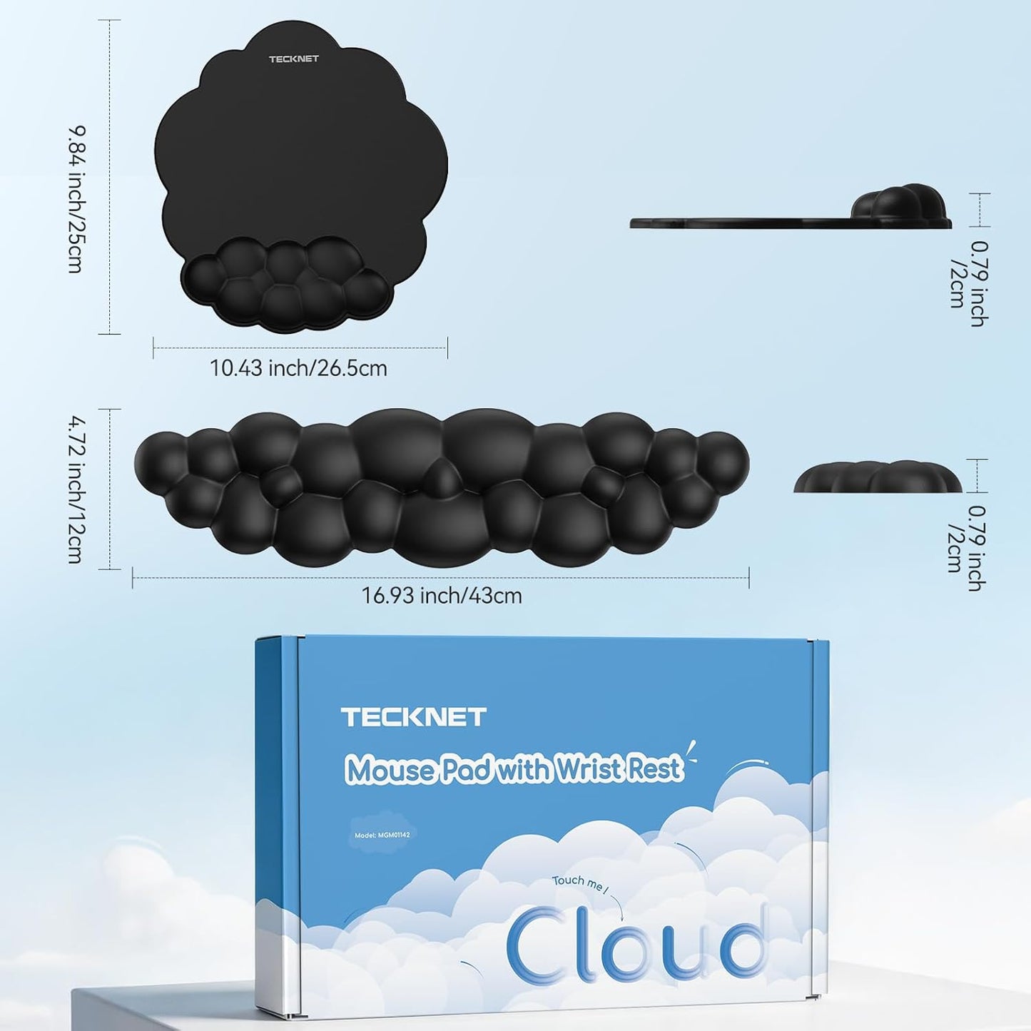 TECKNET Cloud Mouse Pad with Wrist Rest, Ergonomic Cloud Wrist Rest with Non-Slip Base, PU Leather Memory Foam Mouse Pad Wrist Support for Keyboard and Mouse, Pain Relief for Typing, Gaming, White