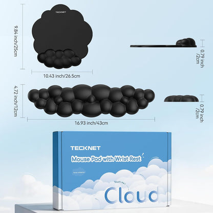 TECKNET Cloud Mouse Pad with Wrist Rest, Ergonomic Cloud Wrist Rest with Non-Slip Base, PU Leather Memory Foam Mouse Pad Wrist Support for Keyboard and Mouse, Pain Relief for Typing, Gaming, White
