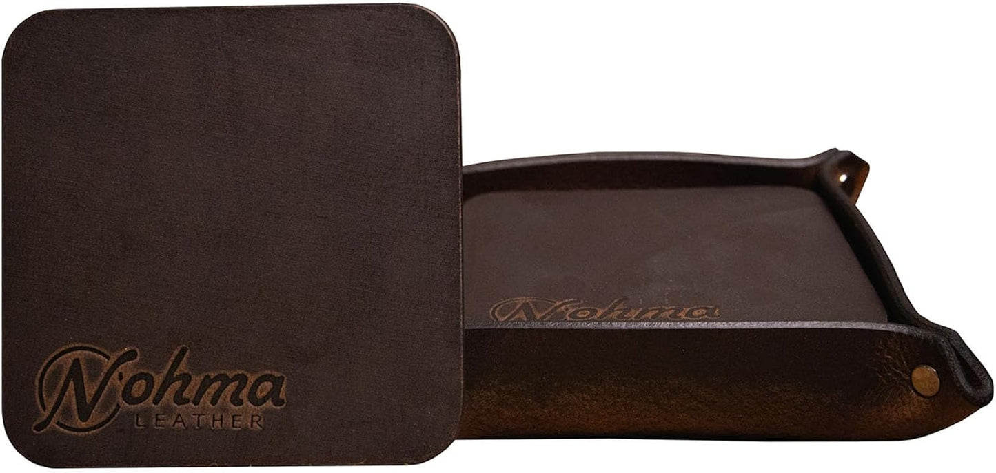 Valet Tray – Full-Grain Leather Catchall Organizer for Keys, Phone & Wallet – Rustic Nightstand & Desk Tray with Raised Sides – Handmade in USA (Vintage Brown, Small Rectangle)