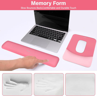 MOSISO Wrist Rest Support for Mouse Pad&Keyboard Set, Rectangular Ergonomic Mousepad Non-Slip Base Home/Office Pain Relief&Easy Typing Pad with Neoprene Cloth&Raised Silicone Lining, Green
