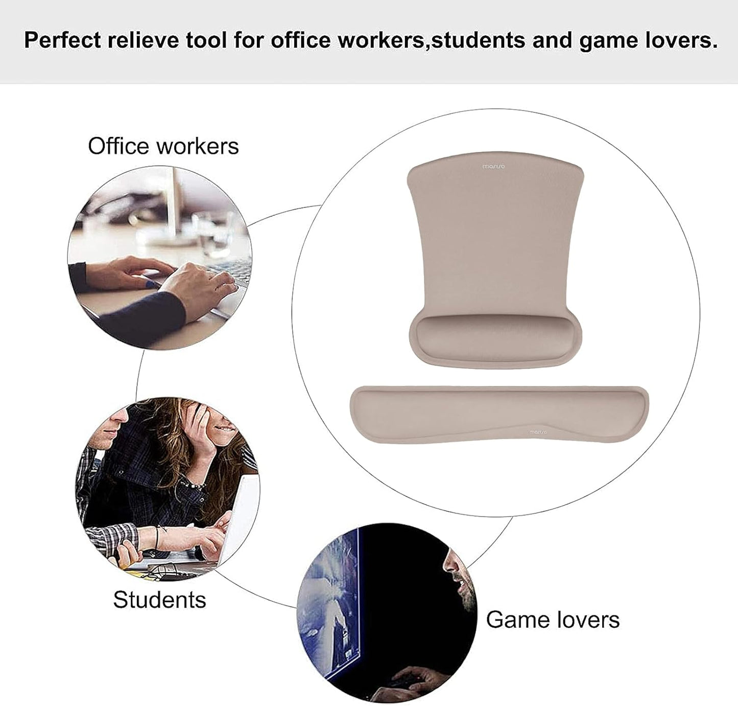 MOSISO Wrist Rest Support for Mouse Pad & Keyboard Set, Ergonomic Mousepad Non-Slip Base Home/Office Pain Relief & Easy Typing Cushion with Neoprene Cloth & Raised Memory Foam, Apricot