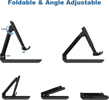 Cell Phone Stand,Adjustable Angle Height Phone Stand for Desk,Fully Foldable/Portable Phone Holder with Silicon Pad for iPhone 16/15/14/13/12/Smartphones,All Mobile Phones (Green)