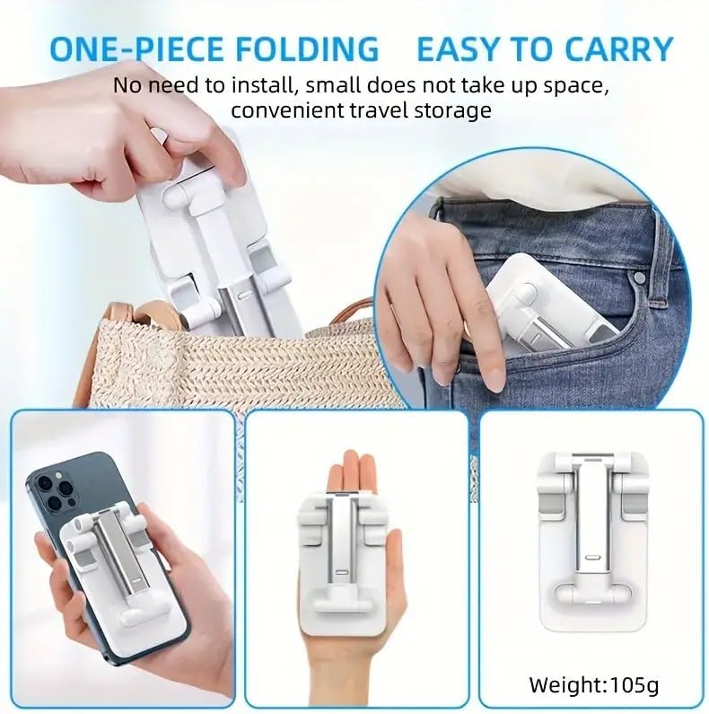 Cell Phone Folding Stand for Desk, Foldable Cell Phone Holder Mobile Stand Phone Dock, Multi-Angle Universal Adjustable Tablet Holder Compatible with Most Cellphone and Tablet(White)