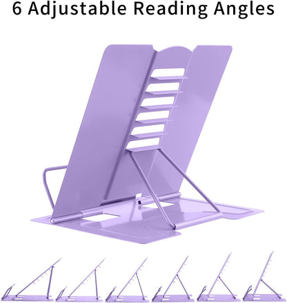 MSDADA Desk Book Stand Metal Reading Rest Book Holder Adjustable Cookbook Documents Holder for Recipes Textbooks Tablet Music Books, Mom Gifts, Gifts for Grandma Mom Mothers Day(Light Purple)