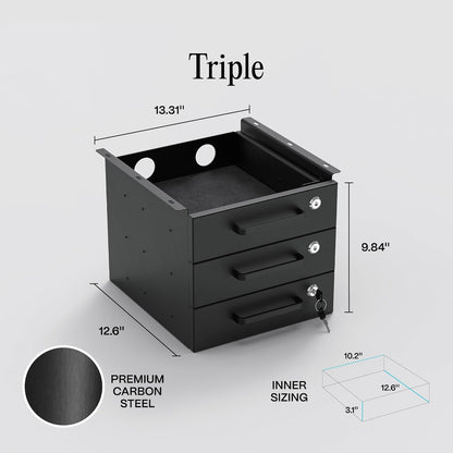 Under Desk Drawer Slide-Out – Lockable Metal Storage Drawers with Cable Management for Office & Home (Double, Bracketed)