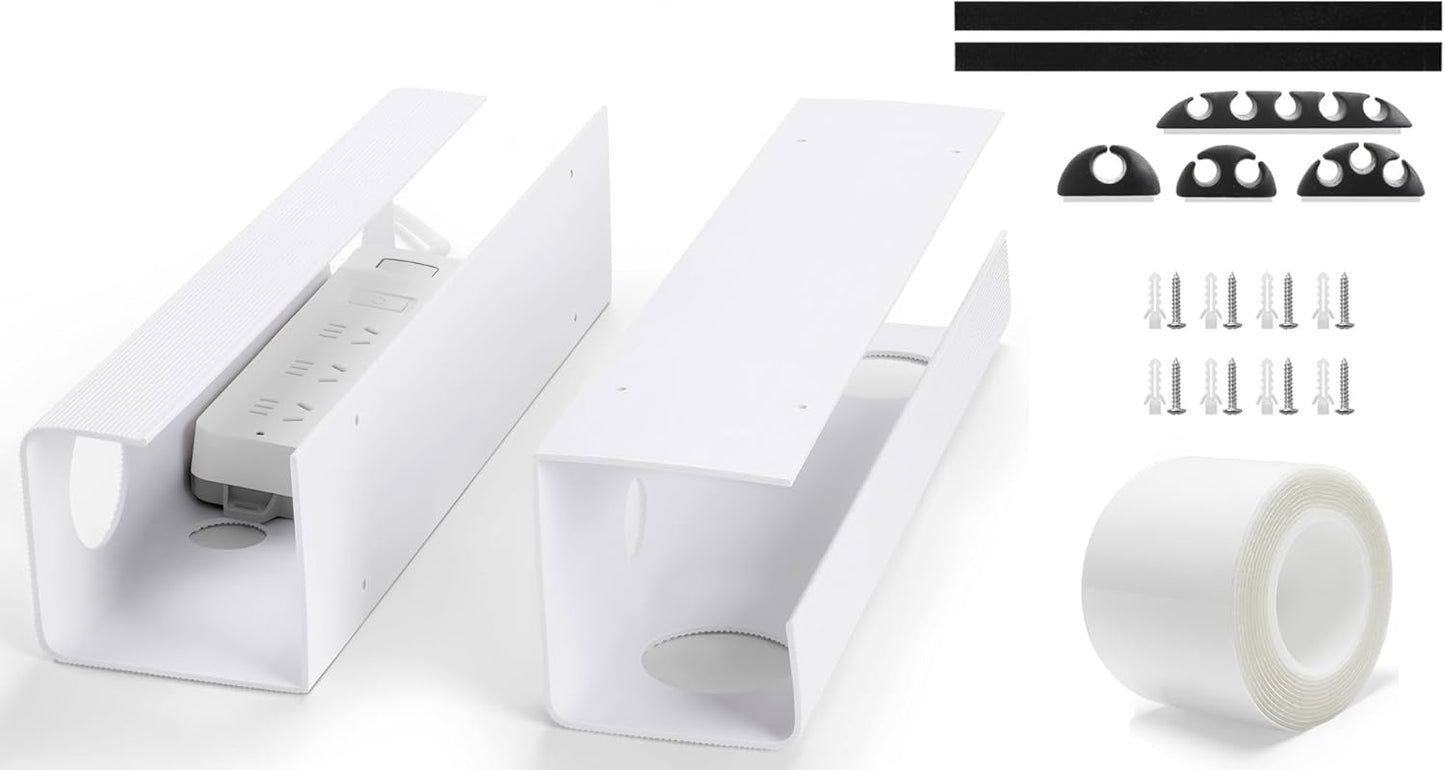ZhiYo 2 Pack Large Capacity Cable Management Tray, Under Desk Cable Tray 31.5in(2X L15.7in), PVC Standing Desk Cord Management Ideas, Cable Organizer for Office and Home - White