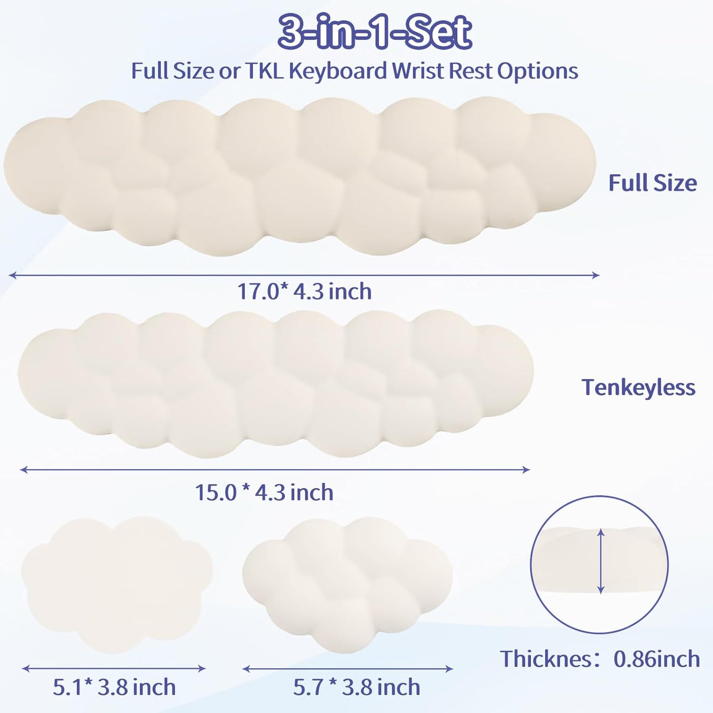 Sushret Cloud Wrist Rest Keyboard, Cloud Keyboard Wrist Pad Set with PU Leather Memory Foam, Cute Arm Rest for Palm Support, PC/Gaming Desk Accessories/Office Setup/Computer Hand Cushion - White
