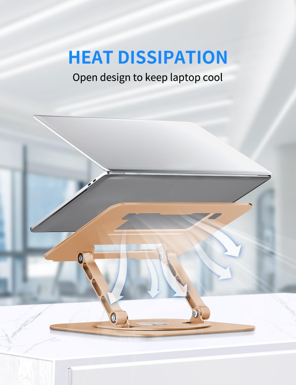 AOEVI Adjustable Computer Stand with 360 Rotating Base, Ergonimic Foldable Laptop Riser for Desk Compatible with MacBook Pro/Air Notebook up to 16 Inches, Silver