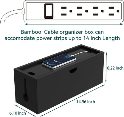 Bamboo Cable Management Box, Large Cord Organizer Box Cable Box to Hide Wires & Power Strips for Desktop Storage Cord Holder for Office Home,No Assembley Required (All White, Large)