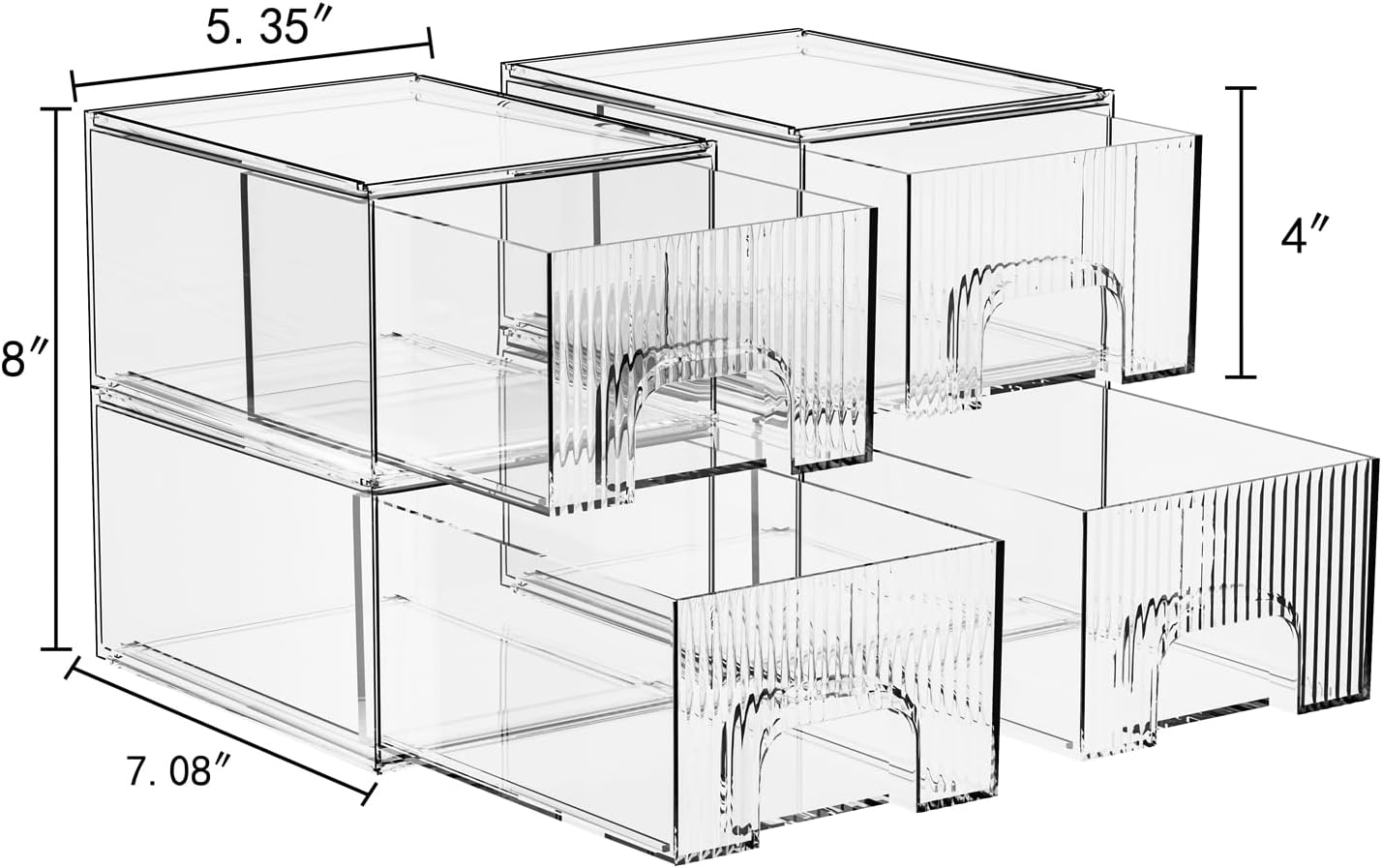 ZHIAI 8 Pack Clear Stackable Storage Drawer, Acrylic Drawer, Cosmetic Organizer, Plastic Organizer for Dresser, Under, Kitchen Cabinet, Pantry, Home Organization and Storage