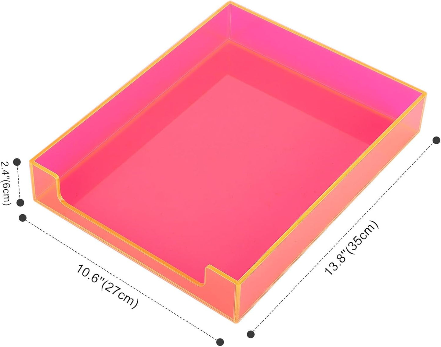 Paper Tray Acrylic File Organizer for Desk Letter Tray Desk Organizer Document Holder Sorter Storage for A4 Office Supplies Magazines, 13.8x10.6x2.4 Inches, Neon Pink