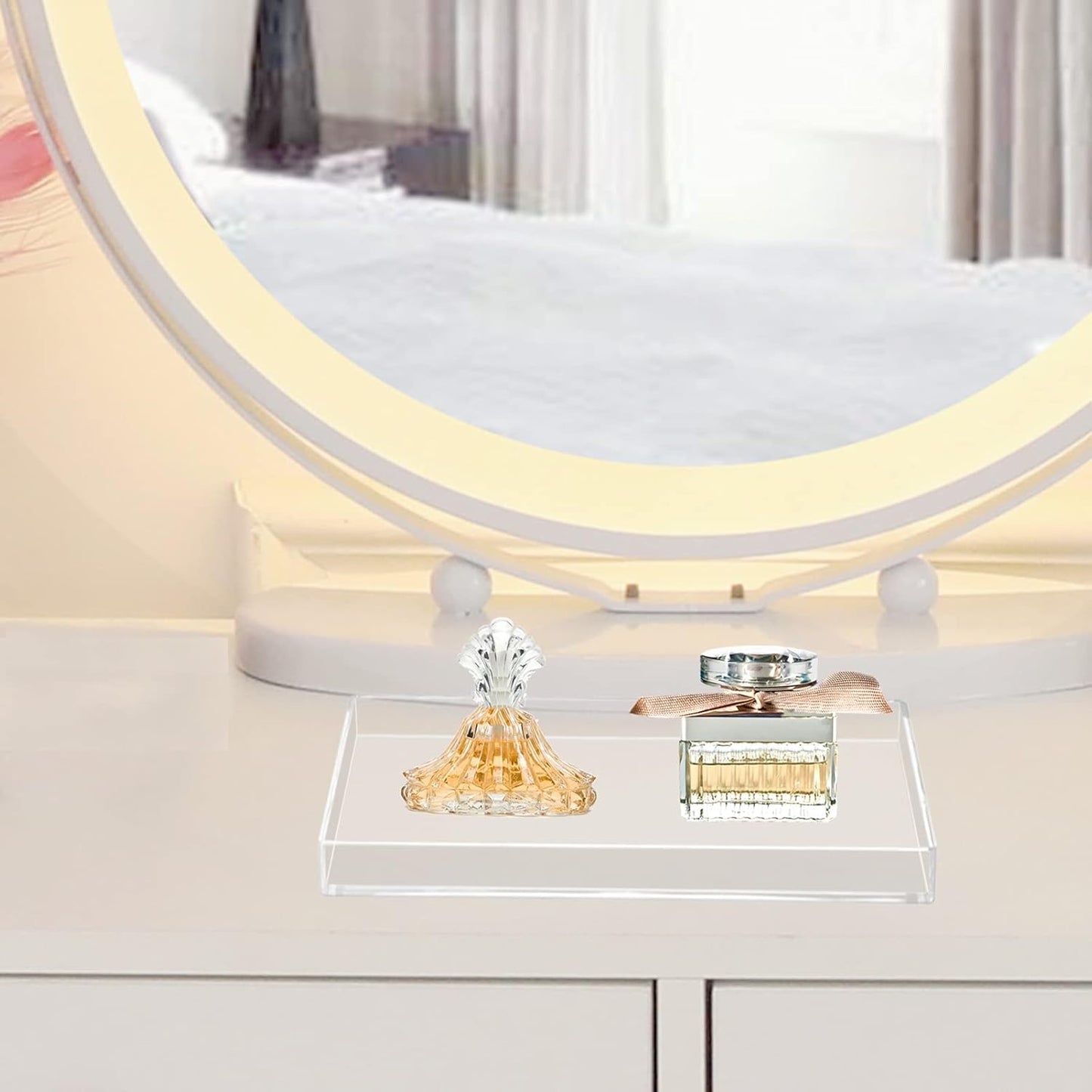 Bigfety Acrylic Vanity Tray for Organizing, Clear Bathroom Trays for Counter, Desk, Dresser