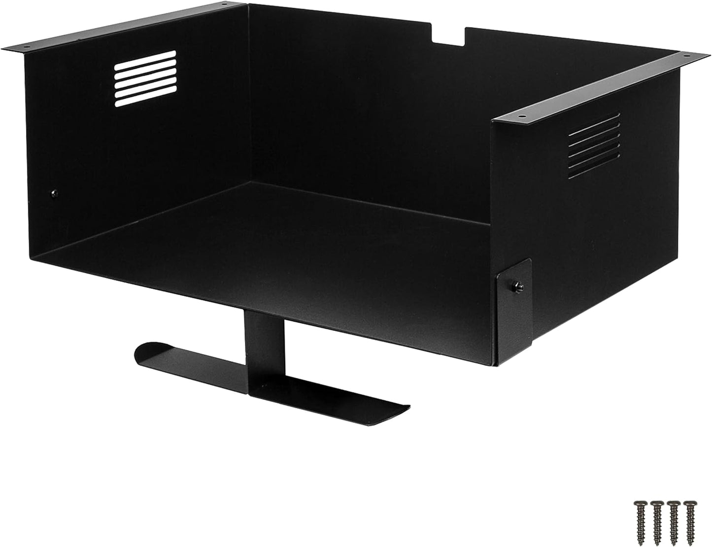 Ilyapa Under Desk CPU Mount, Steel Under Desk Computer Mount Vented Sides, PC Wall Storage, Laptop Stand, Shelf for Office Storage, 4x12x11 Inches