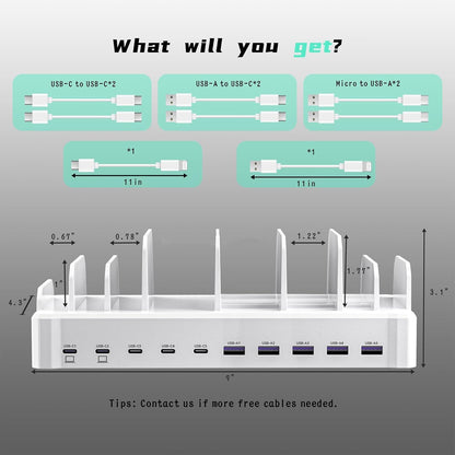 420W Charging Station for Multiple Devices, Zobirez 10-Port USB C Fast Charger Stations for MacBook, iPhone, Android Cell Phone, iPad, Tablet, Family Multi-Device Organizer Charging Dock, Black