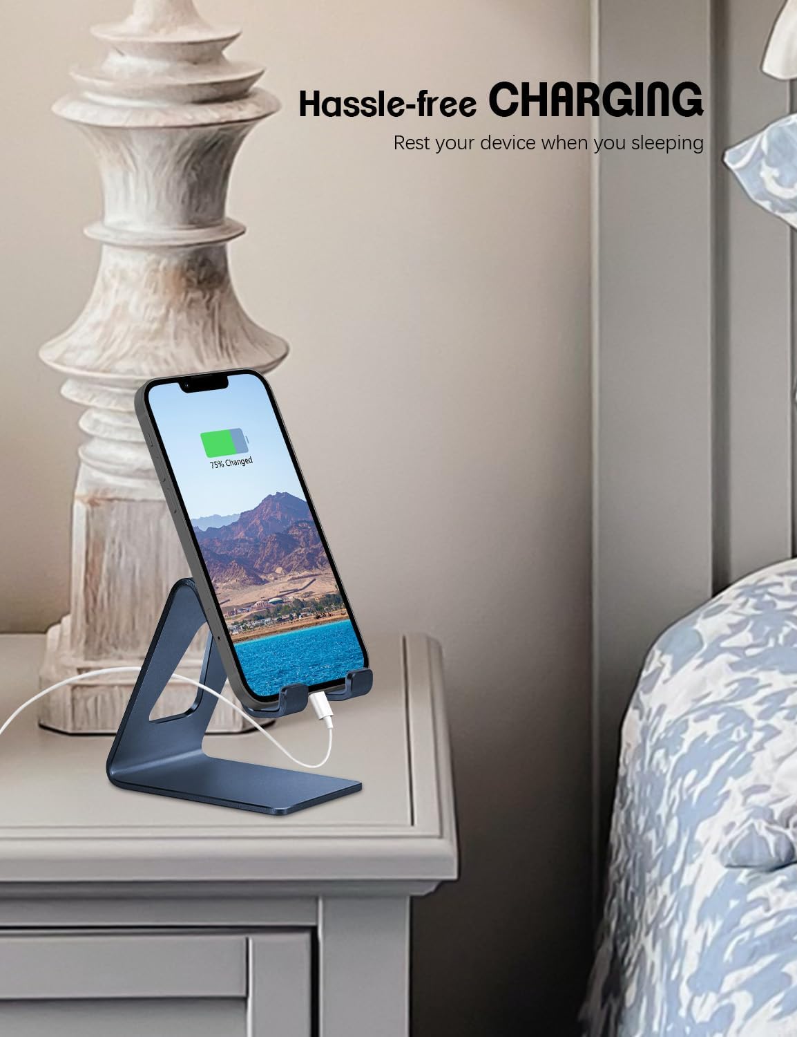 Aoviho Desk Cell Phone Stand Phone Holder, Aluminum Phone Cradle Dock for iPhone17 16 15 14 13 12 pro Mini 11 X Xs max 8 7 6 6s Plus SE Samsung All Smart Phones, Rose Gold