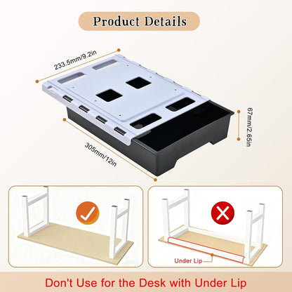 Upgraded Super Capacity 11.85 "x 8.9" Under Desk Drawer Hidden Strorage Drawer Self-Adhesive Slide Out with Smooth Gliding Motion - Attachable & Space-Saving Under Desk Organizer with Screw Kit, Black