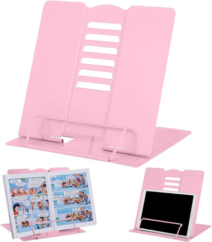 MSDADA Desk Book Stand Metal Reading Rest Book Holder Adjustable Cookbook Documents Holder for Recipes Textbooks Tablet Music Books, Mom Gifts, Gifts for Grandma Mom Mothers Day(Light Purple)