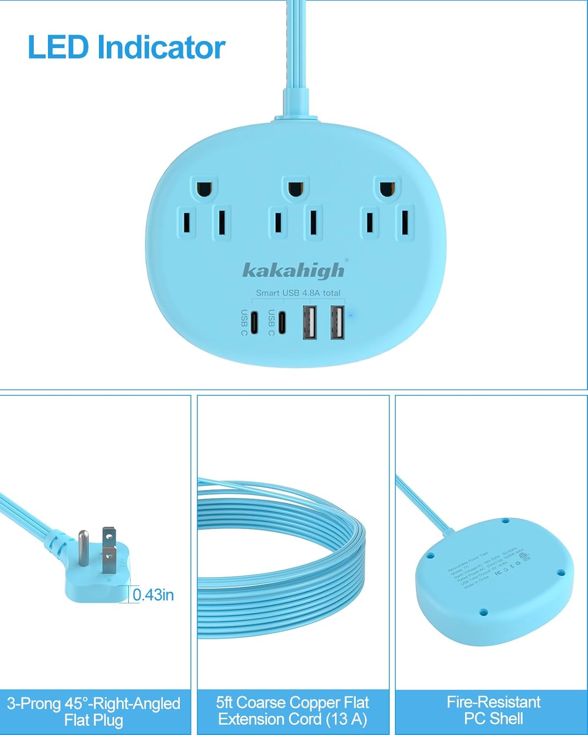Pink Extension Cord with Surge Protected 1080J - 5 FT Kawaii Power Strip, 1625W Cute Extension Cord with 3 AC Outlet 4 USB (24W/4.8A), Compact for Cute Pink Kawaii Desk Home Essentials