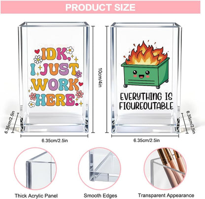 Everything is Figureoutable Acrylic Cosmetic Pencil Pen Holder Cup, Emotional Dumpster Fire Pencil Pen Holder Cup, Therapy Gifts, Mental Health Gifts for Women Colleague Boss Teacher