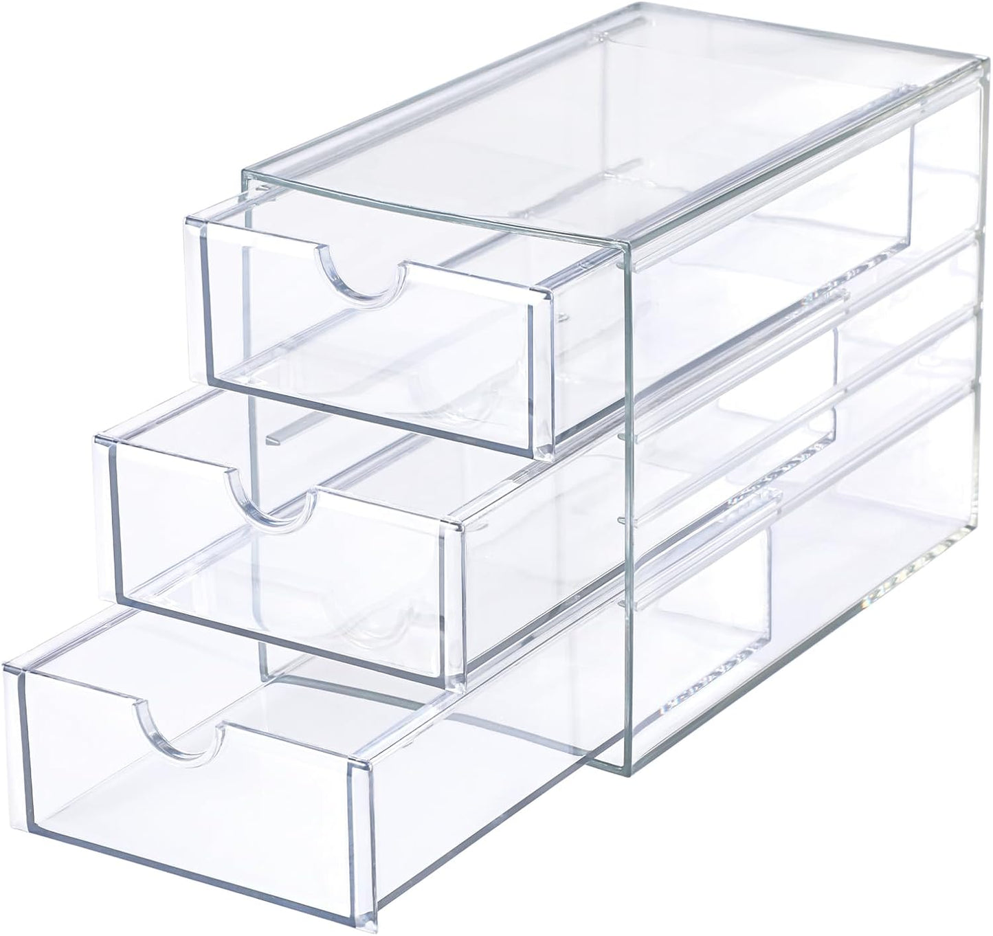 Hipiwe 3 Drawers Acrylic Drawer Organizer Clear Desktop Organizer for Hair Accessories Jewelry Stationery Office Supplies Acrylic Drawer Storage Box for Vanity Bathroom Closet