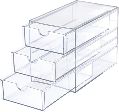 Hipiwe 3 Drawers Acrylic Drawer Organizer Clear Desktop Organizer for Hair Accessories Jewelry Stationery Office Supplies Acrylic Drawer Storage Box for Vanity Bathroom Closet