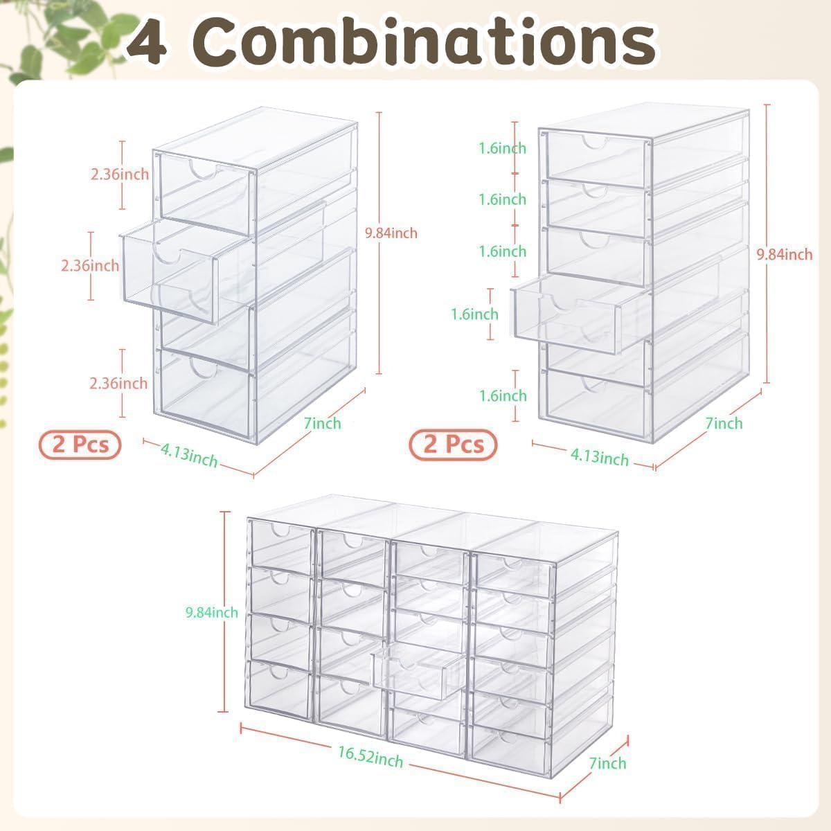 VZKAH Clear Acrylic Organizer with Drawers | 15-Drawer Desktop Unit | Makeup & Desk Organization and Storage Box for Office, Craft, Vanity Table, Bathroom, Home Essentials