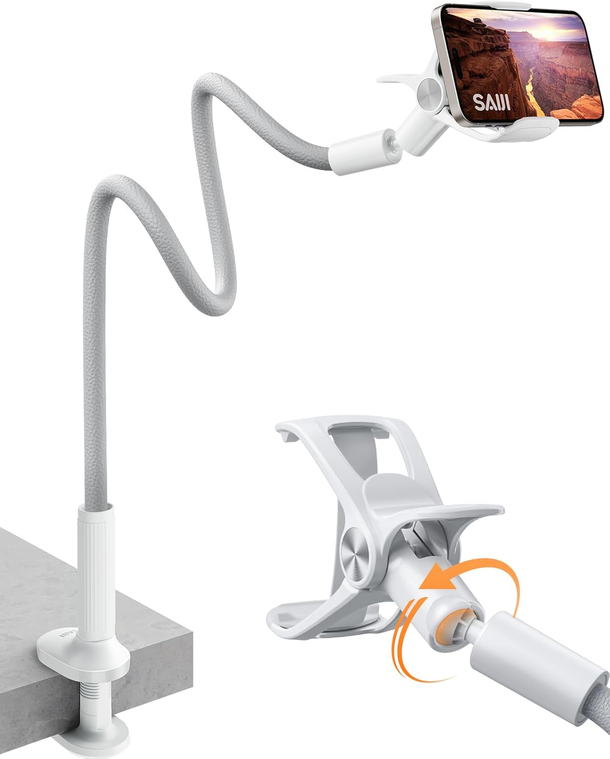 SAIJI Gooseneck Bed Phone Holder, Flexible Long Arm Phone Mount for Desk, Clip Bracket Clamp Stand, iPhone Stand, Mobile Cell Phone Stand Document Camera Nintendo Switch (Black)