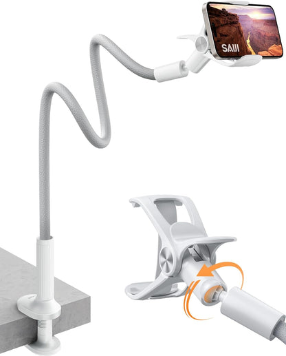 SAIJI Gooseneck Bed Phone Holder, Flexible Long Arm Phone Mount for Desk, Clip Bracket Clamp Stand, iPhone Stand, Mobile Cell Phone Stand Document Camera Nintendo Switch (Black)