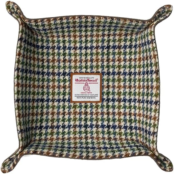 TAILORMAP Harris Tweed Wool Valet Tray - Handcrafted Desk Organizer with Brass Snaps,Versatile Storage for Keys, Coin, Jewelry, and More
