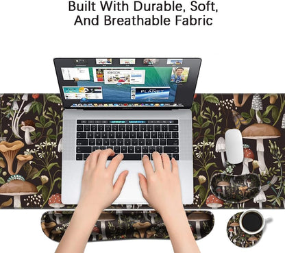 MIBITRI Keyboard Mouse Pad Set, Extended Gaming Mouse Pad+Ergonomics Keyboard Wrist Rest Support, Memory Foam, Easy Typing Pain Relief, 4Pcs XXL Ultra Thick Desk Mat, Enchanted Bookshelf