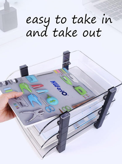 2/4/6 Tier Paper Organizer Letter Tray, Clear Acrylic Layer Stackable Paper Sorter, Plastic A4 Office File Folder Holder for for Desk Accessories, Notes, Pens, File, Document (Clear, 4 Tier)